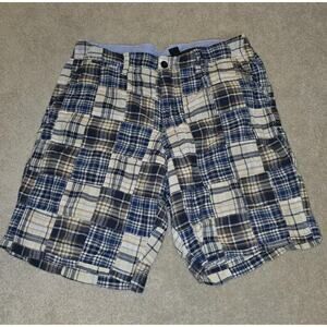 J. Crew Field Shorts Mens 35 Blue Patchwork Plaid Drawstring Outdoor Wear